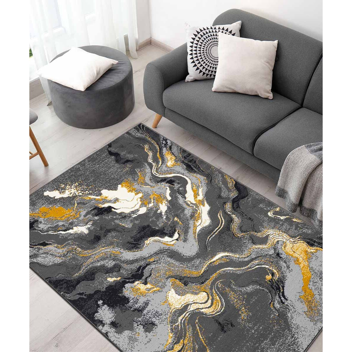 Tappeto Moderno Design Grigio Giallo