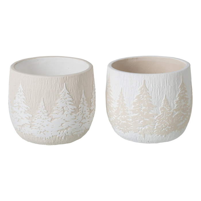 J-Line cache-pots - ciment - blanc/beige clair - large - assortiment de 2