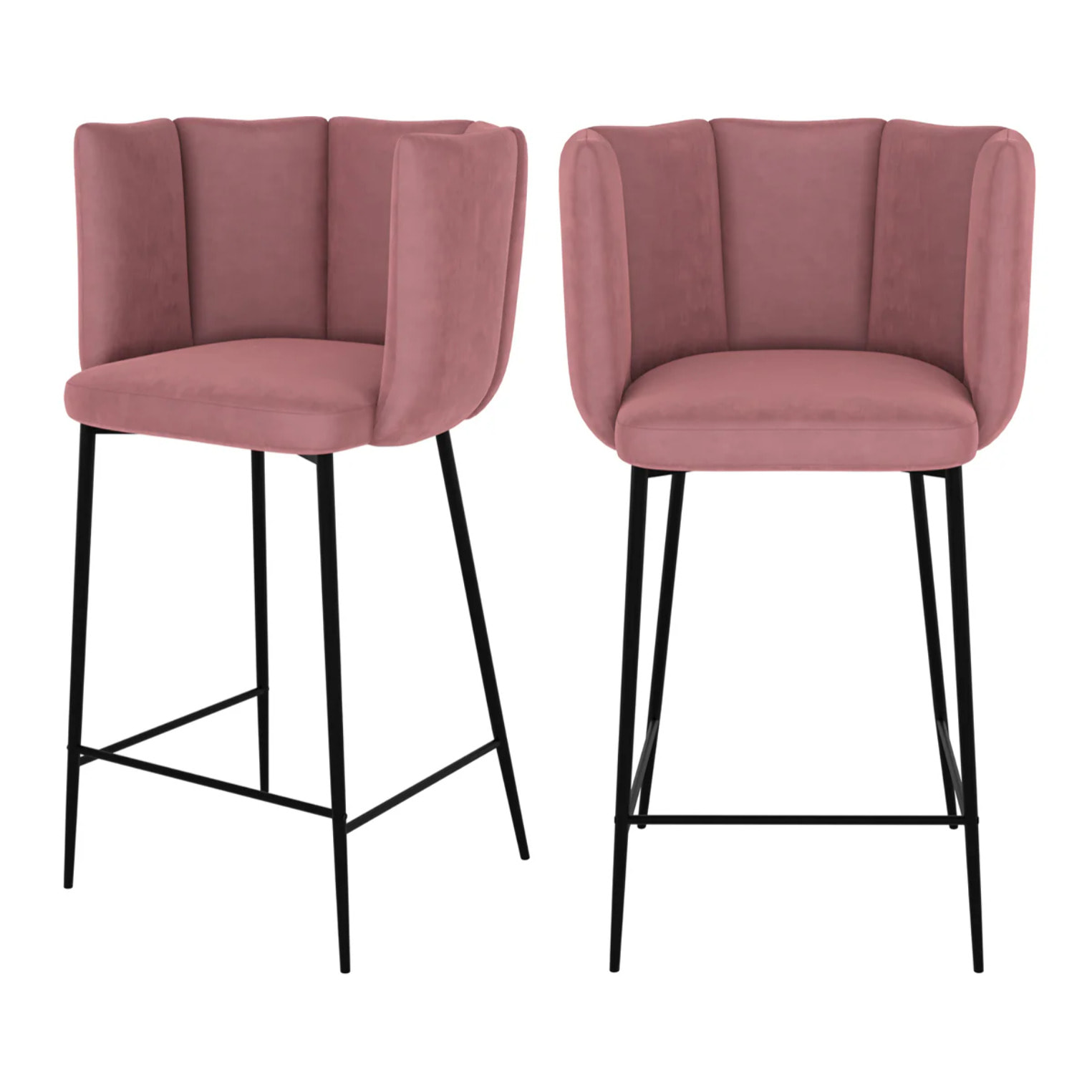 Lot de 2 chaises pour îlot central 67 cm en velours vieux rose - Rosy