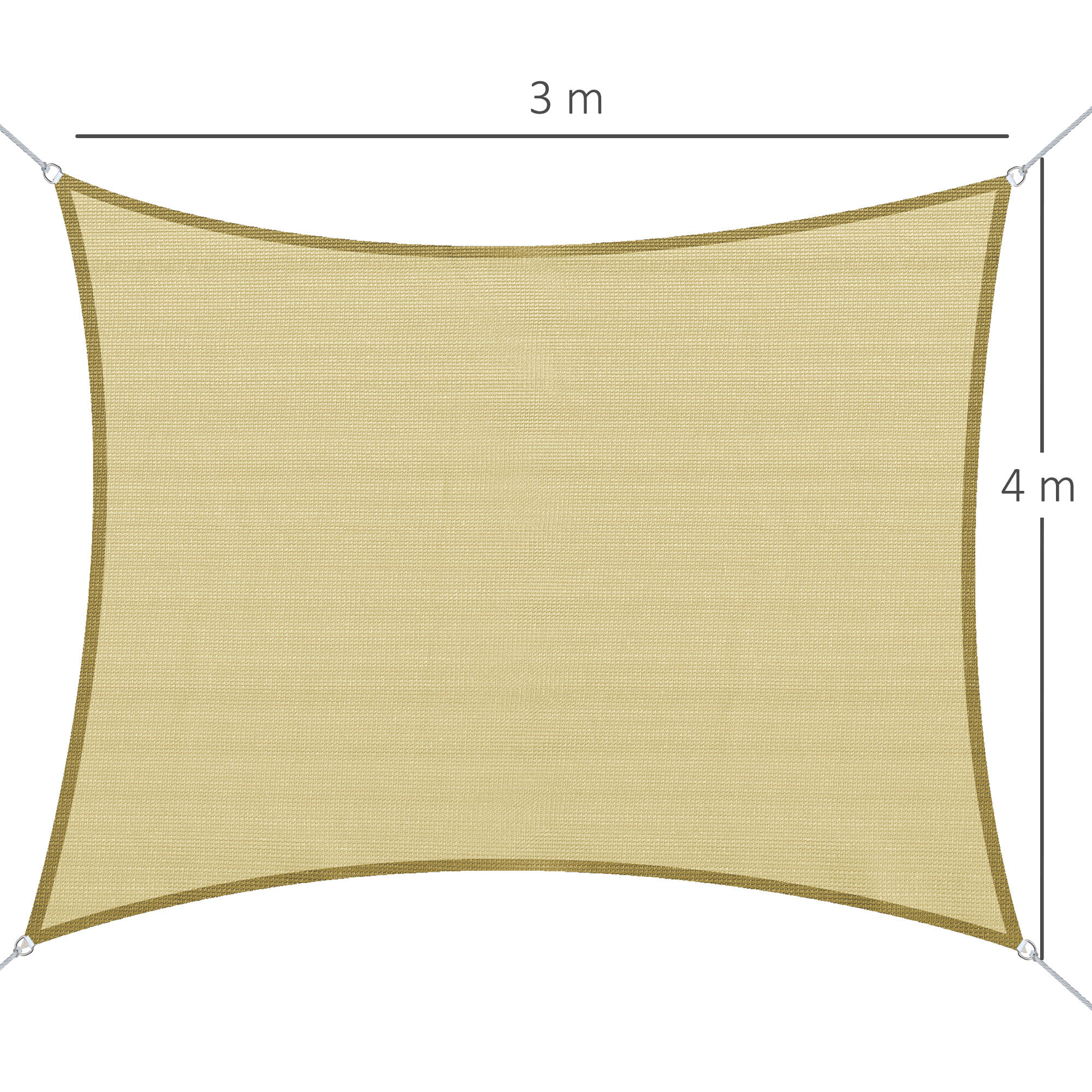 Voile d'ombrage rectangulaire 3 x 4 m polyéthylène haute densité résistant aux UV coloris sable