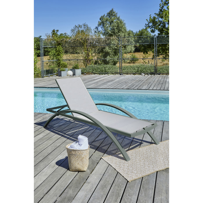 BARCELONA - Lot de 2 bains de soleil en toile plastifiée grise et aluminium kaki