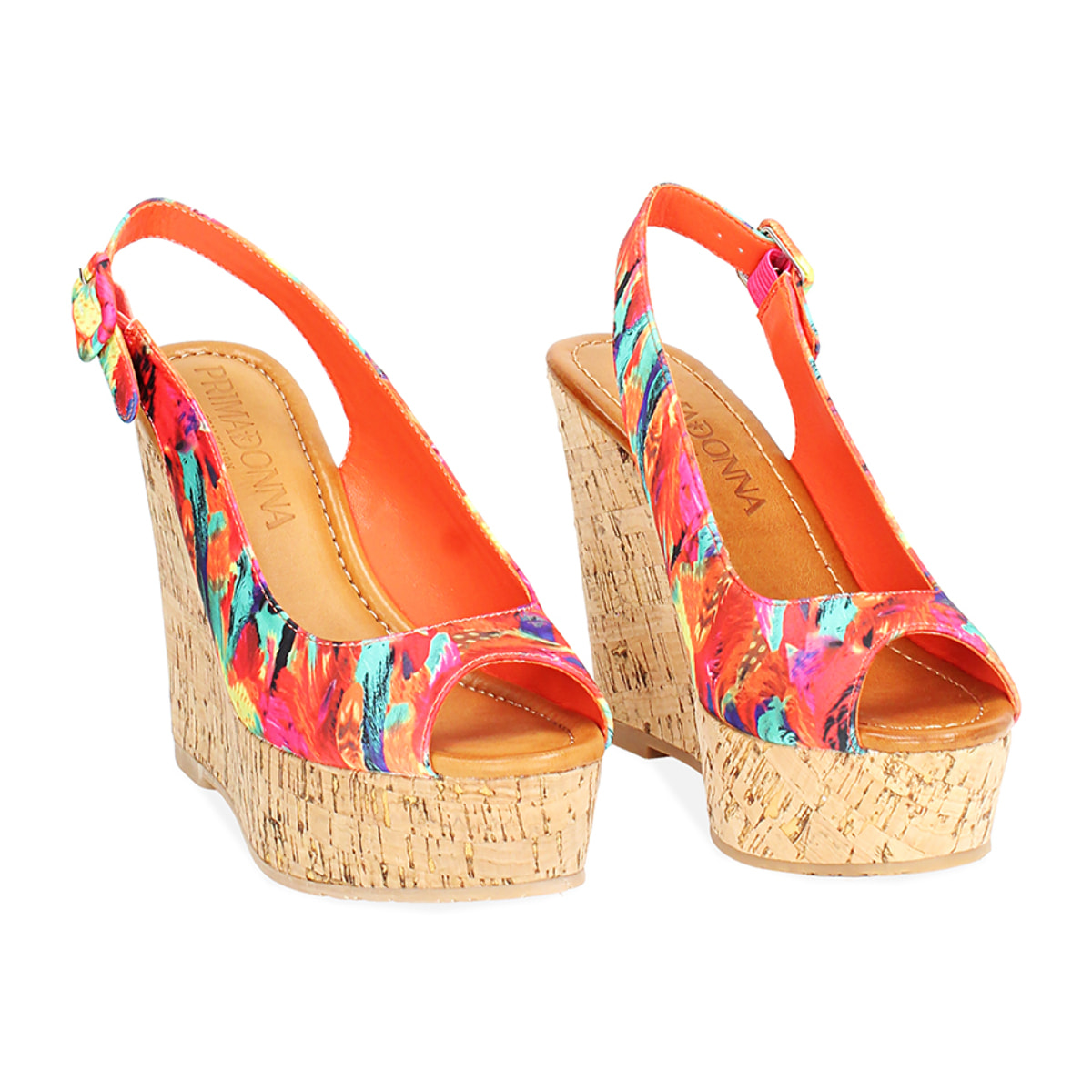 Zeppe donna multicolor arancio in raso