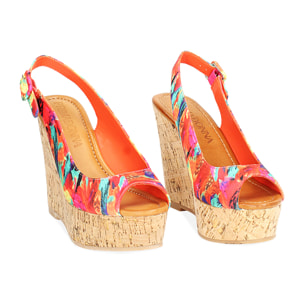 Zeppe donna multicolor arancio in raso