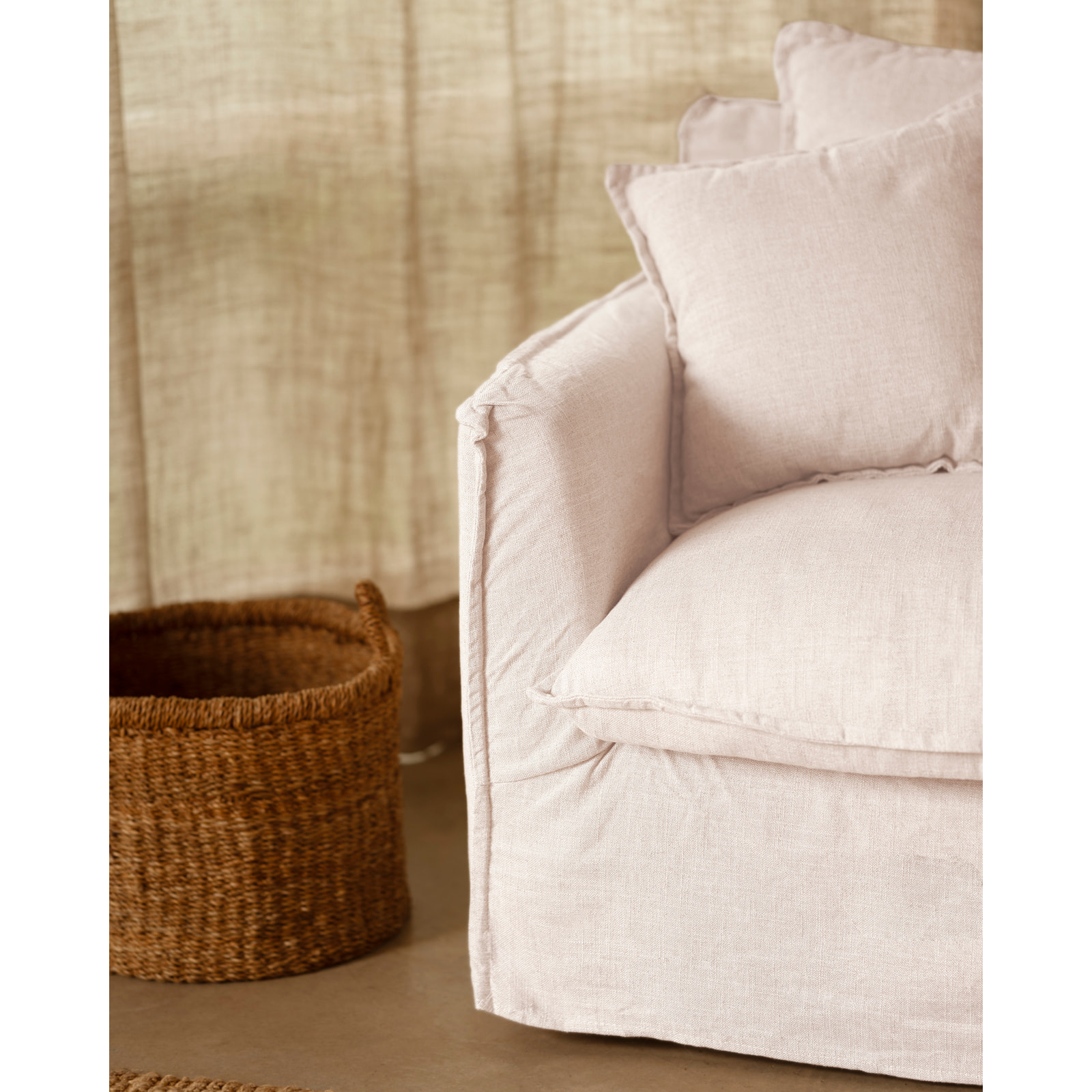 Fauteuil en coton et lin déhoussable ton blanc de 98x90cm Hauteur: 81 Longueur: 98 Largeur: 90