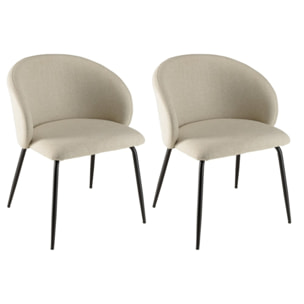 TOM - Lot de 2 chaises tissu écru dossier arrondi pieds acier noir