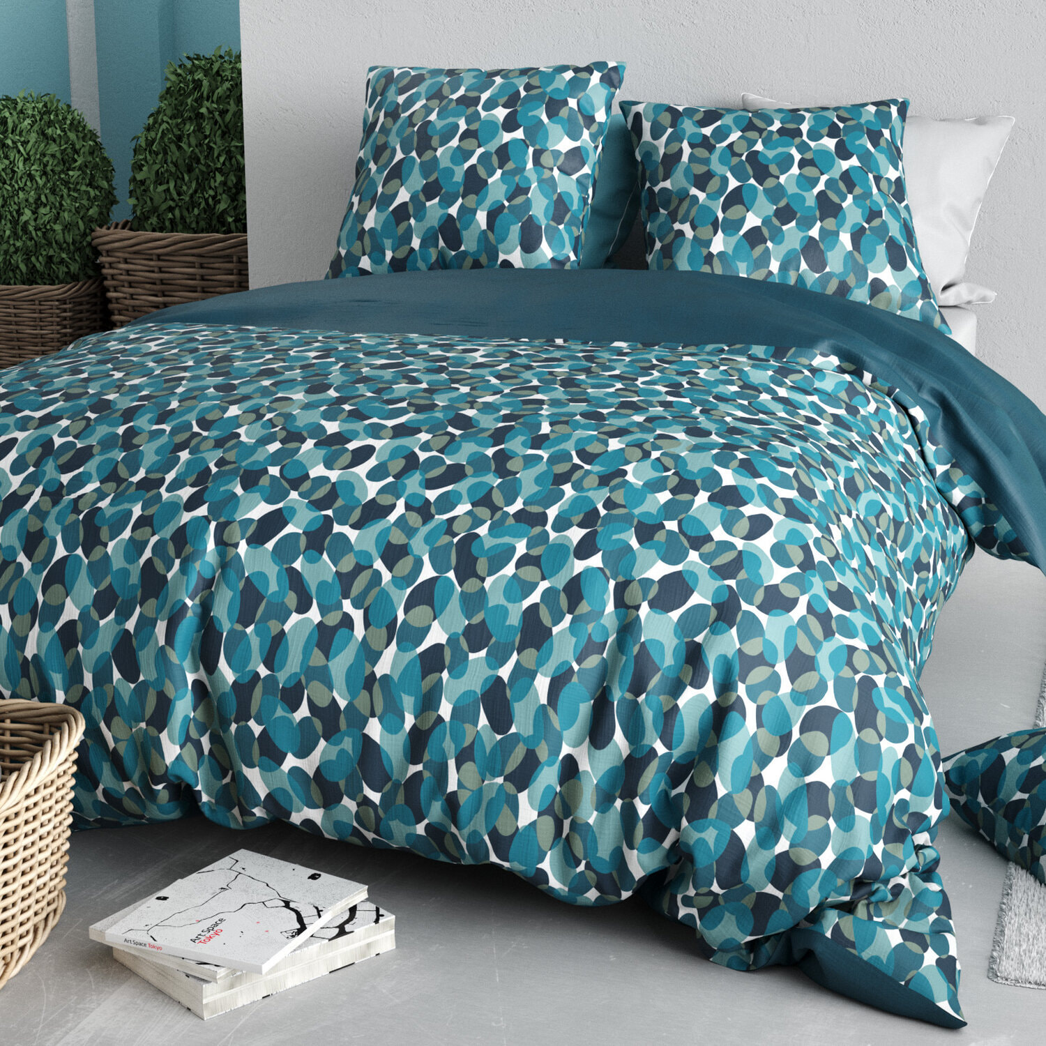 Parure housse de couette 3pcs 100% coton 57 fils nelly