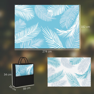 Tapis d'extérieur réversible 274x182 cm motif végétal bleu clair blanc