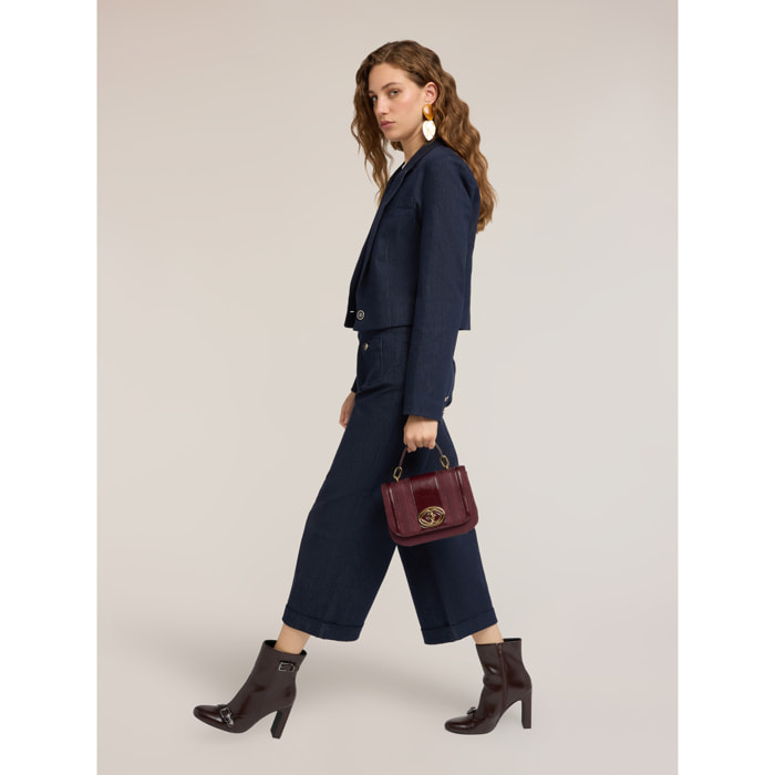 Motivi - Jeans cropped wide leg con bottoni gioiello - Blu