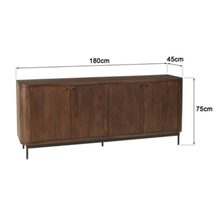 ALIX - Buffet design bois foncé et métal noir 4 portes ALIX