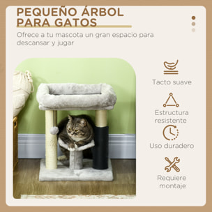 Rascador para Gatos Árbol para Gatos Altura 48 cm con 2 Postes Rascadores Cama Plataforma en U y Cepillo Bola Colgante Gris