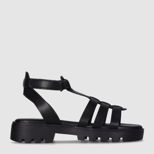 Sandalias de Piel Sintética - Negro - Tacón: Bajo