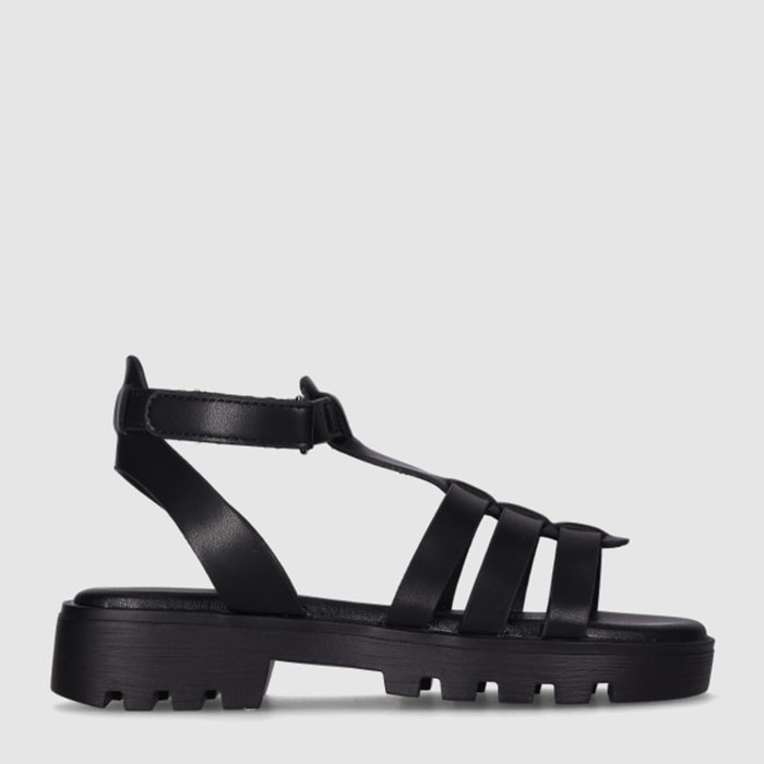 Sandalias de Piel Sintética - Negro - Tacón: Bajo