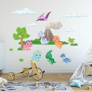 Stickers muraux | Sticker Mural Autocollant - DINOSAURES ET LE VOLCAN - Stickers adhésifs