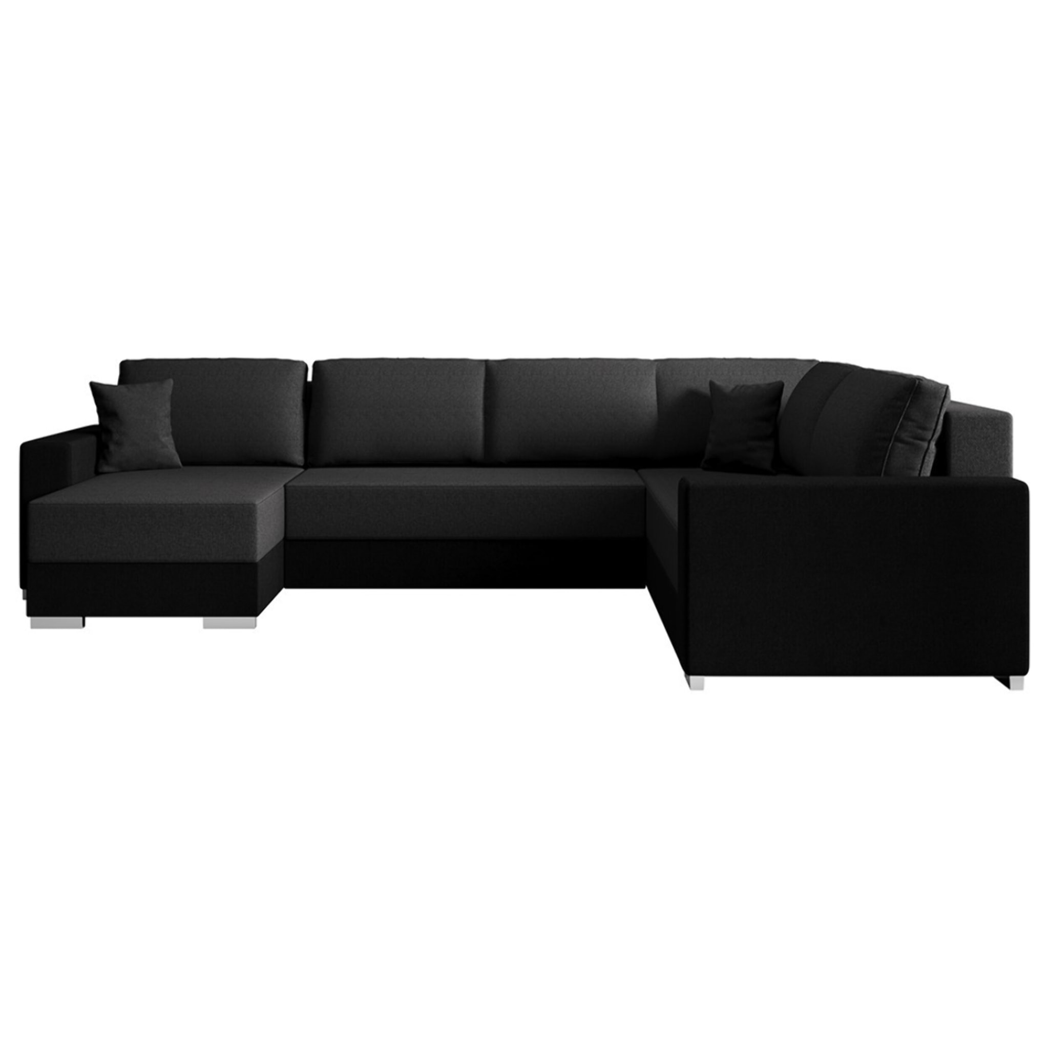 Epona - Canapé panoramique d'angle réversible 7 places convertible avec coffre en tissu - Gris / Noir