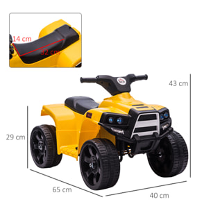 Quad Eléctrico para Niños 18-36 Meses Cuatrimoto Infantil a Batería 6V con Faros Bocina Velocidad 0-3 km/h Avance y Retroceso 65x40x43 cm Amarillo