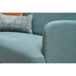 Canapé scandinave 2 places en tissu vert de gris et bois clair ISKO