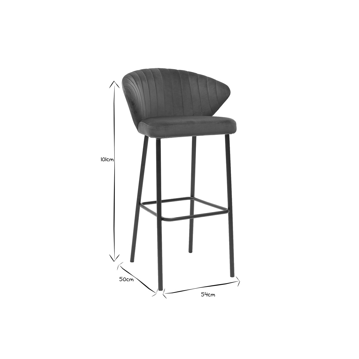 Tabouret de bar design en tissu velours gaufré bleu canard H78 cm DALLY