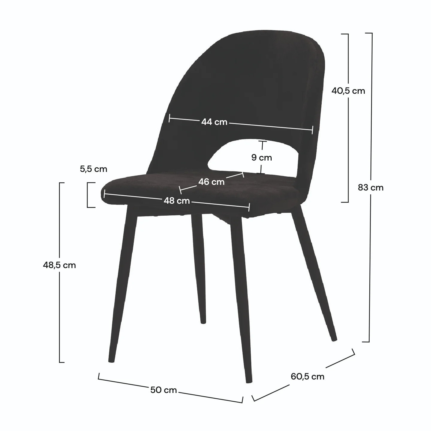 Lot de 2 chaises noires en velours et pieds en métal - Pénélope