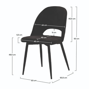 Lot de 2 chaises noires en velours et pieds en métal - Pénélope