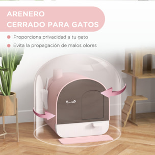 PawHut Caja de Arena para Gatos Arenero Cerrado para Gatos con Puerta Delantera Bandeja Extraíble Pala Alfombra y Filtro 43x44x47 cm Rosa