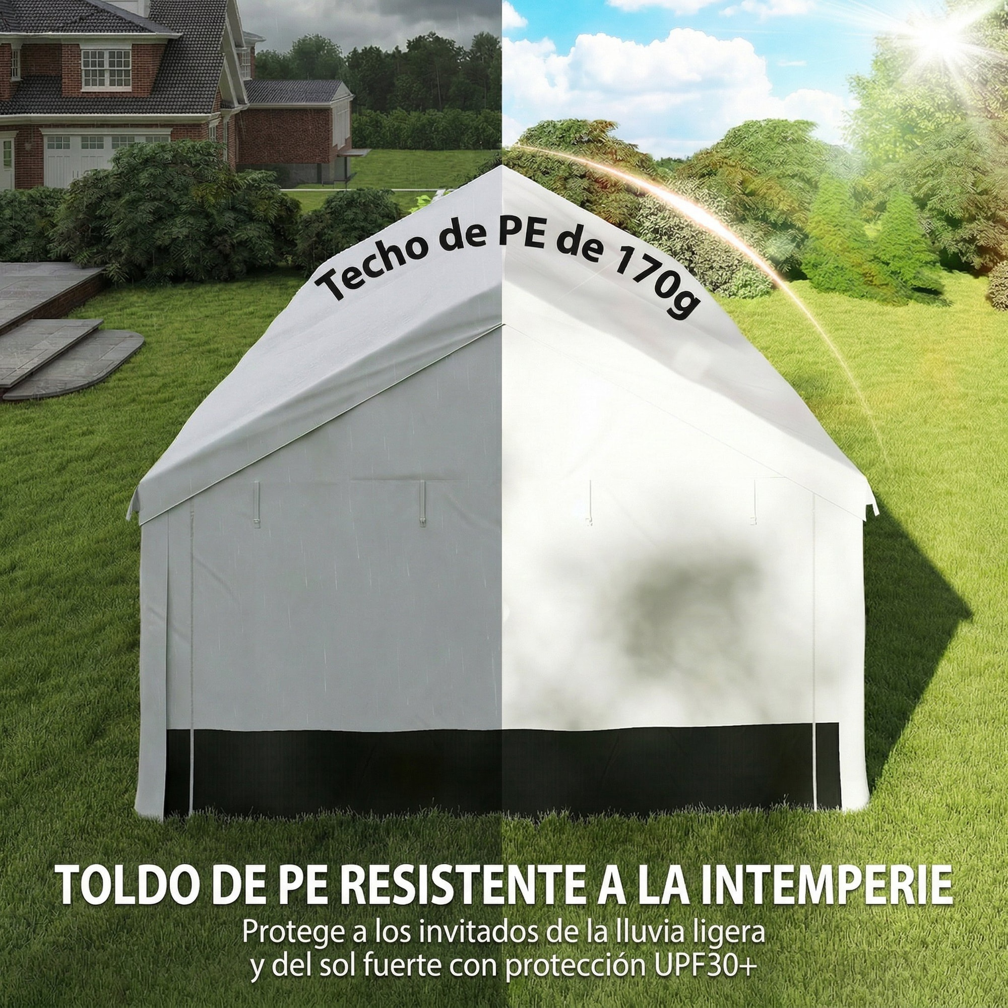 Carpa para Fiesta 4x6 m, Carpa de Jardín con Estructura Acero Galvanizado, Laterales Extraíbles, 2 Puertas con Cremallera, 6 Ventanas, UPF30+, Cenador Gazabo para Boda, Eventos, Gris y Blanco