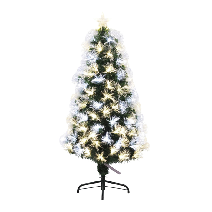 Árbol de navidad de fibra óptica con 135 luces led blanco y blanco cálido y 8 funciones de color h.120cm