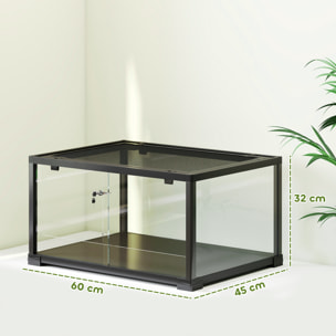 Terrarium 86L - toit maillé et porte coulissante verrouillable - 50x30x35cm - alu noir verre