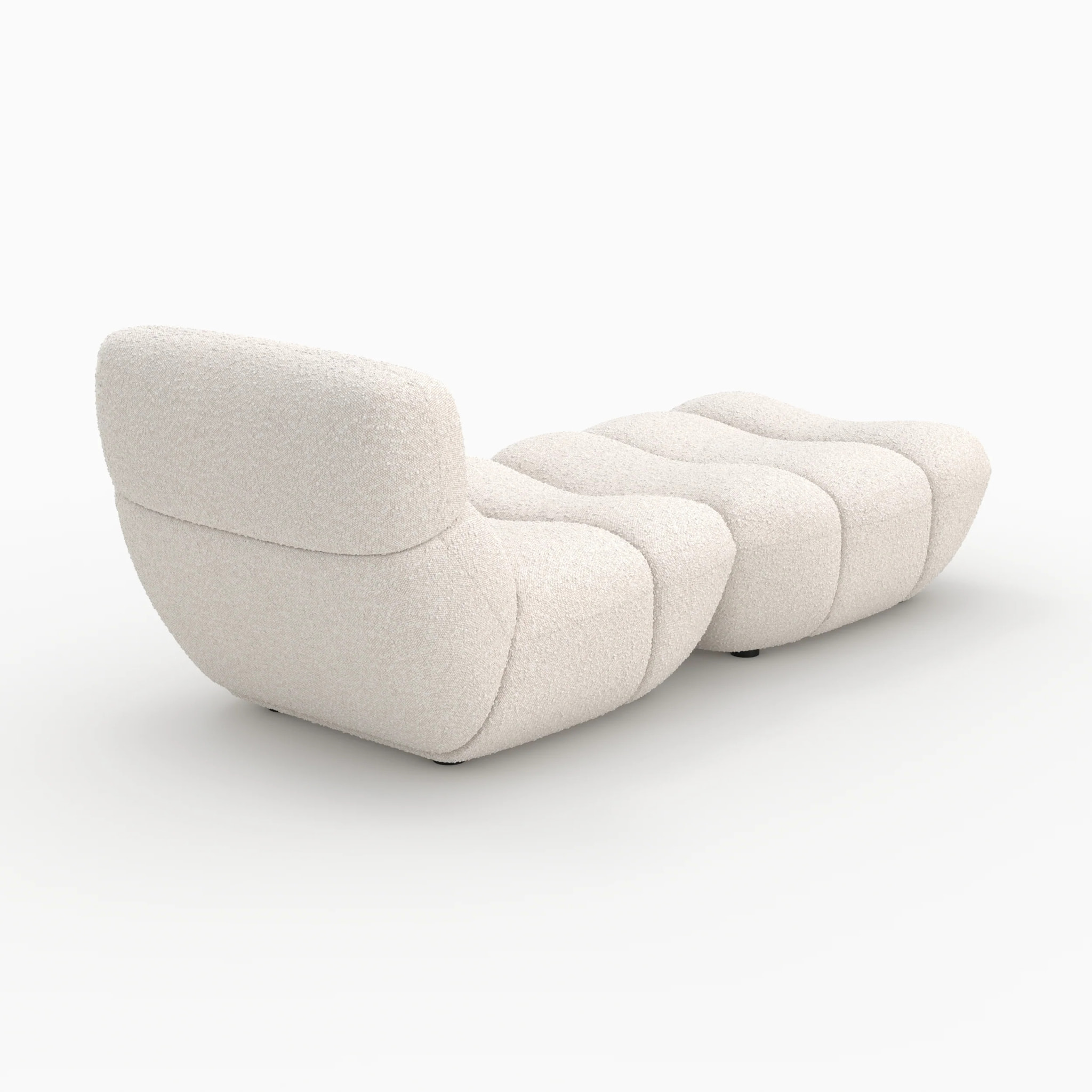 Ensemble fauteuil et pouf en tissu bouclé blanc - Teddy