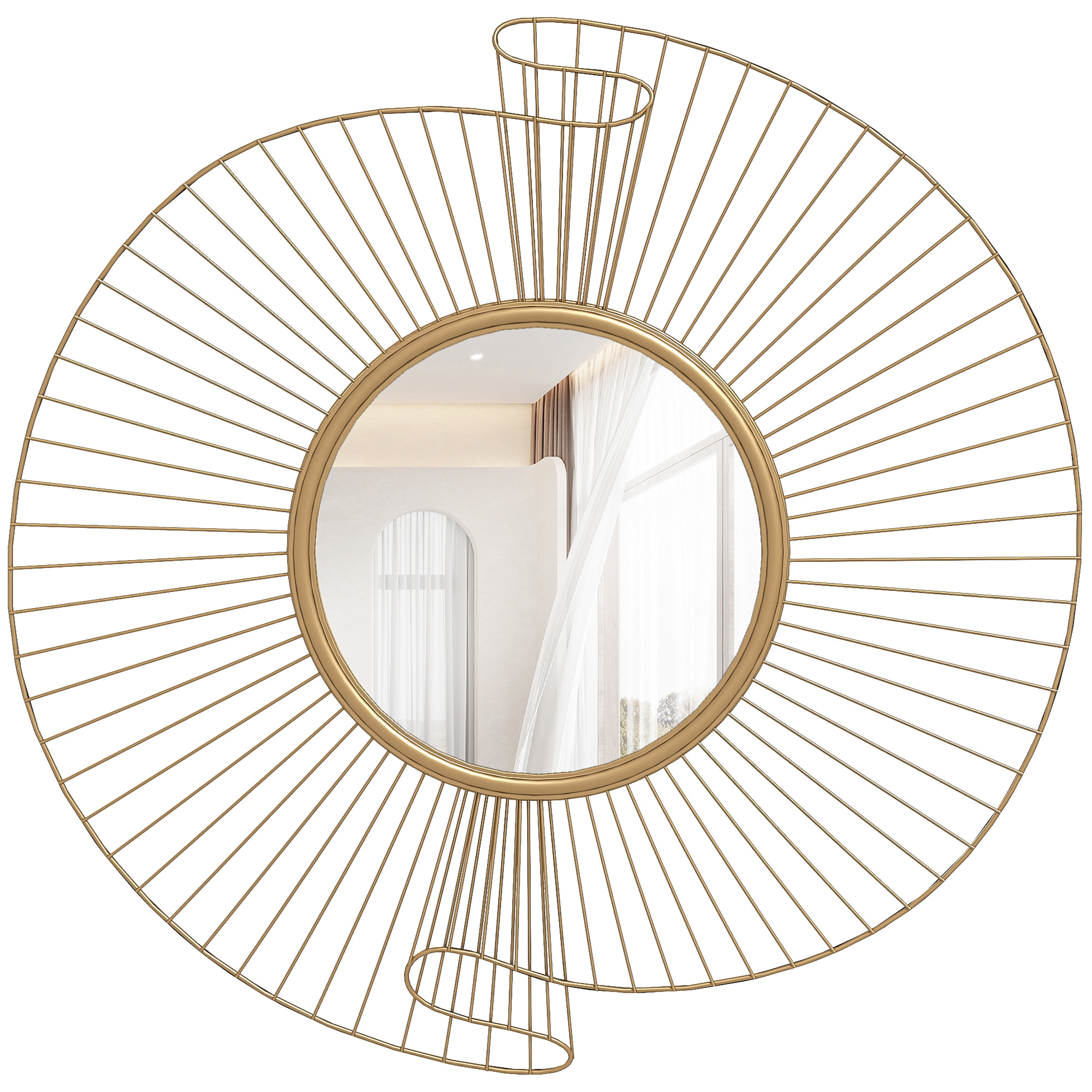 Miroir mural décoratif dia. 60 cm inspiration Art Déco métal doré