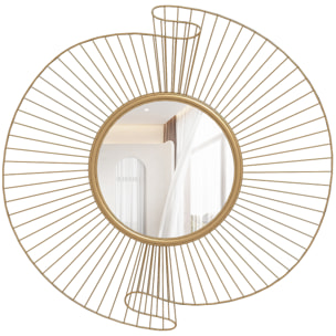 Miroir mural décoratif dia. 60 cm inspiration Art Déco métal doré