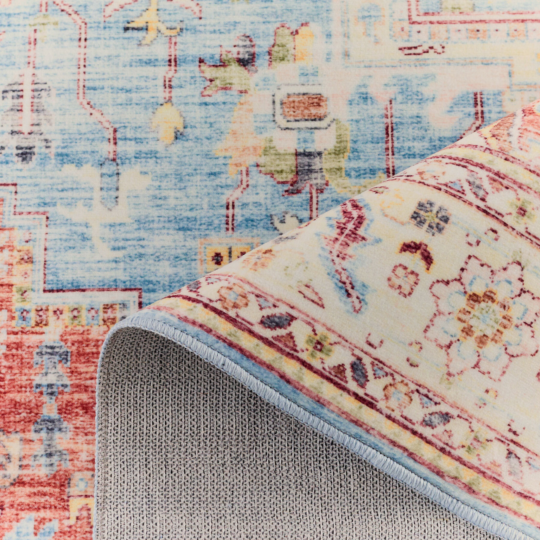 OTTOMAN - Tapis à poils courts doux à motif vintage multicolore