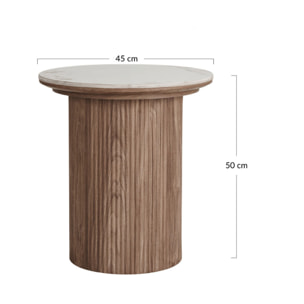 Lysa - bout de canapé plateau effet marbre et pieds effets bois - 50 cm - Bois / Blanc