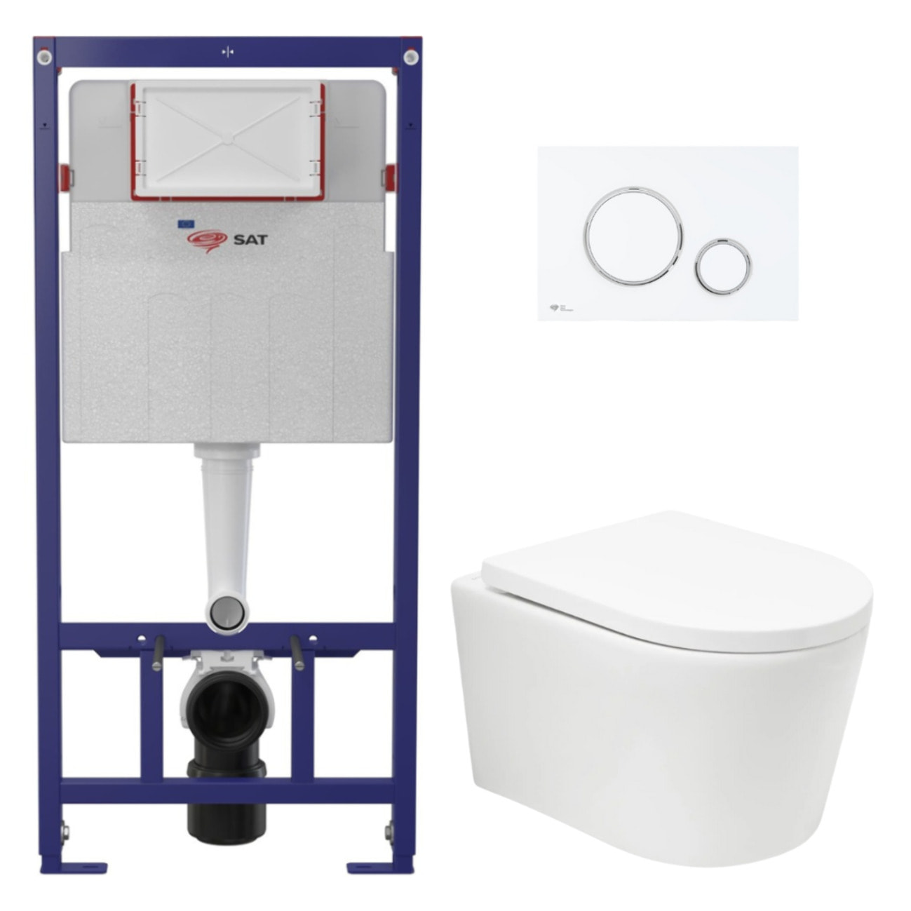 Pack WC bâti ECO 2L Swiss Aqua Technologies + WC suspendu Swiss Aqua Technologies + plaque blanche (STESTBRWT04-FR)