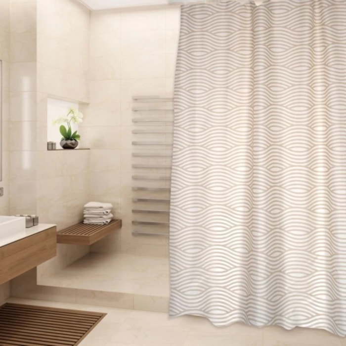 Rideau de douche Polyester WAVE 180x200cm QUALITà PREMIUM Beige - Anneaux inclus MSV
