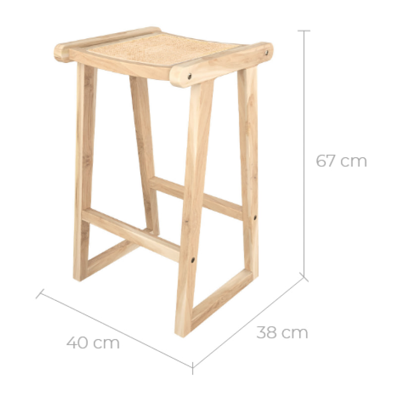 Tabouret pour îlot central 66 cm en teck et rotin naturel - Haida