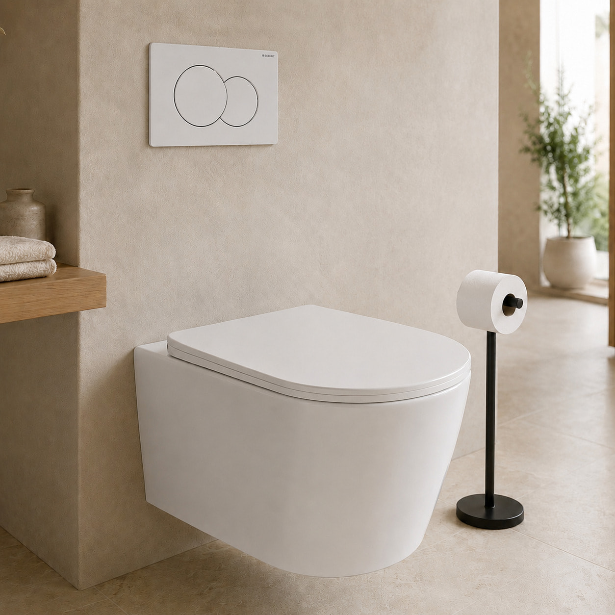 Pack WC suspendu complet avec bâti-support Geberit Duofix, cuvette Ceramia Vortex, abattant SoftClose et plaque blanche