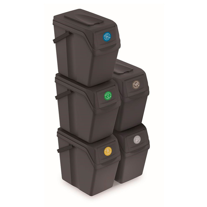 Juego de 5 cubos de reciclaje 125L Prosperplast Sortibox de plastico en color antracita