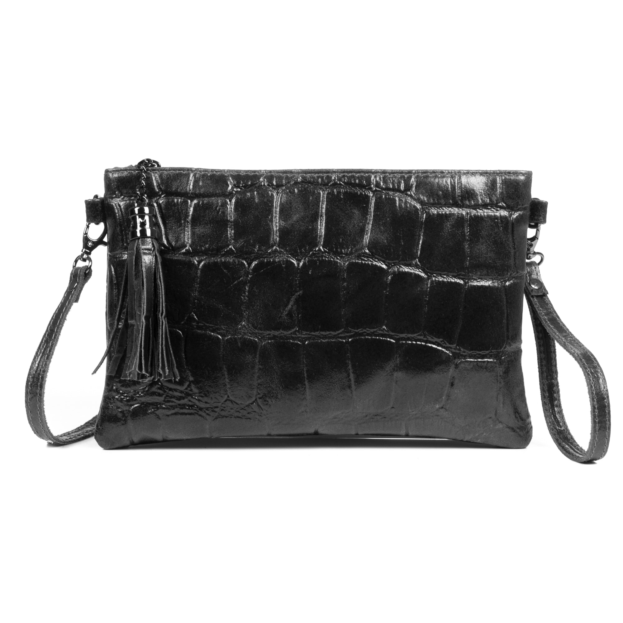 Ermine Bolso bandolera Mujer.Piel auténtica Gamuza Grabado Cocodrilo Grande