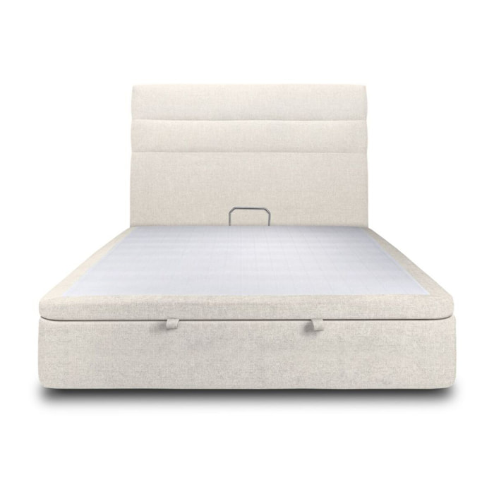 Lit avec sommier et tête de lit à lignes - Toile nattée au style contemporain - Adapté à tous les matelas, montage rapide - Lignes élégantes - Grand Rangement