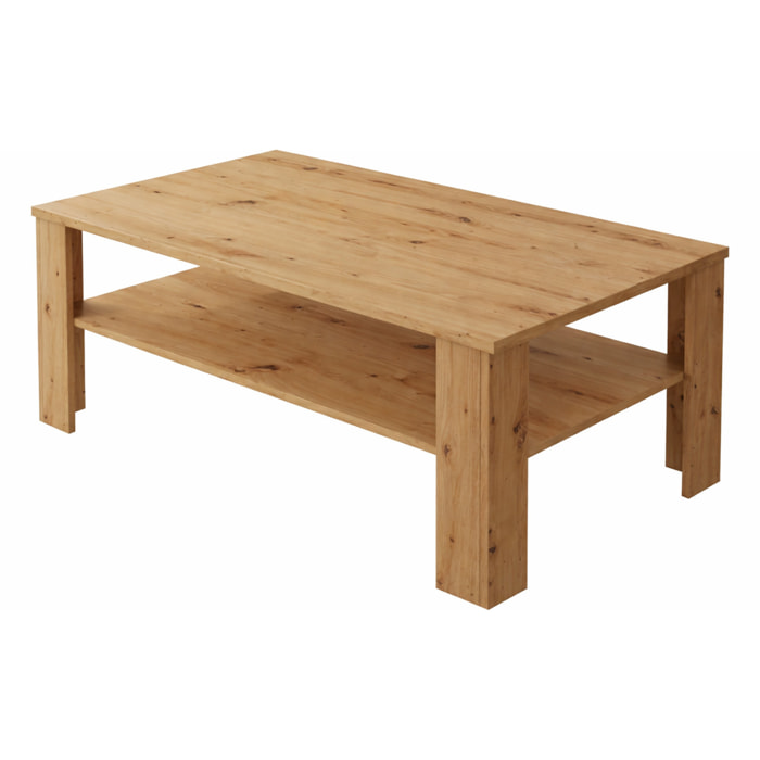 Tavolino Da Caffè Con Ripiano Inferiore E Vano A Giorno Tavolo Basso Stile Nordico Per Salotto Zona Living 47 x 110 x 65 Cm Colore Rovere Naturale