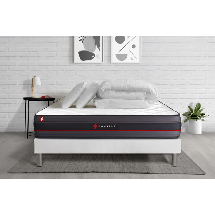 Pack matelas REGEN + sommier blanc + Couette + 2 oreillers