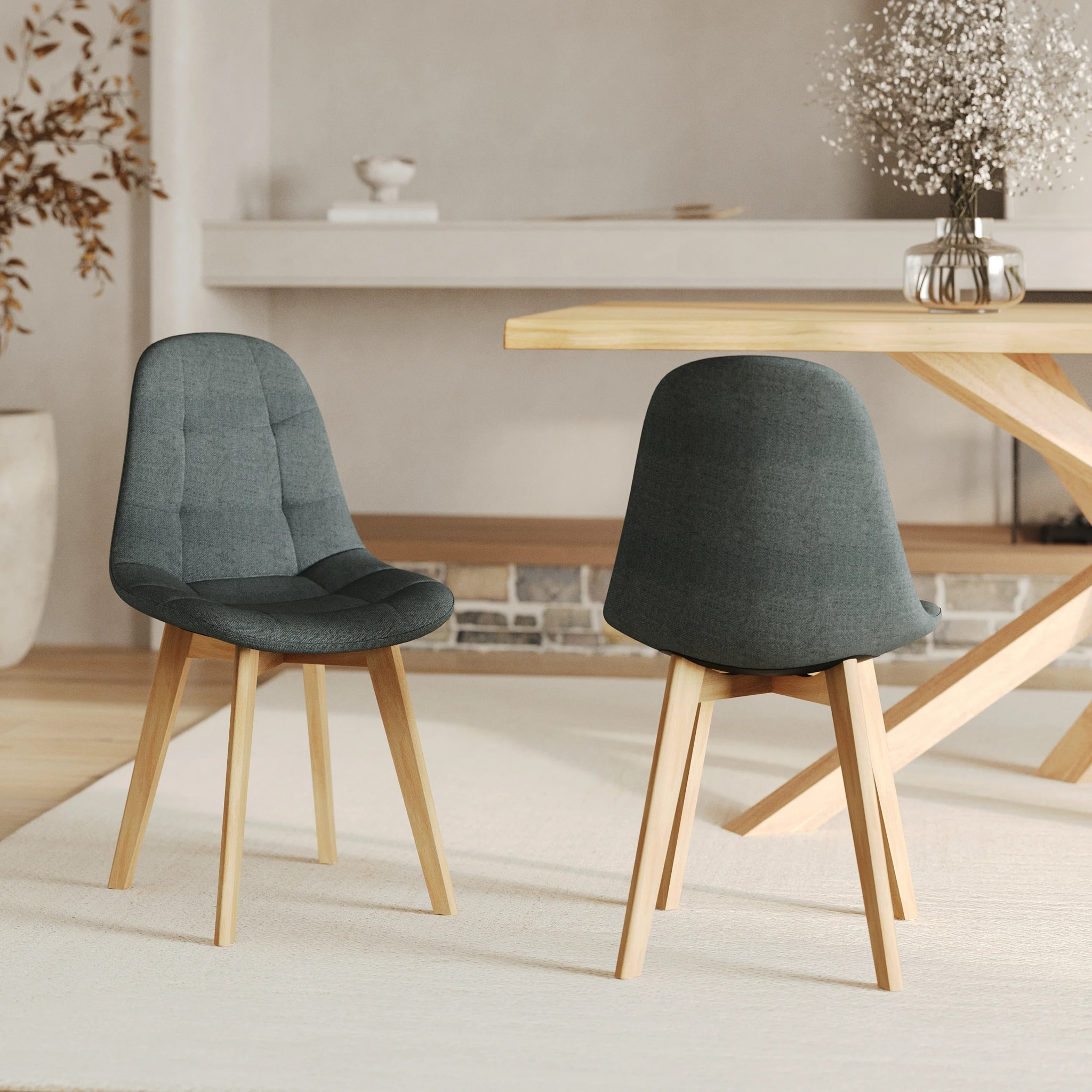 Lot de 2 chaises gris foncé et pieds en bois de hêtre - Yolo