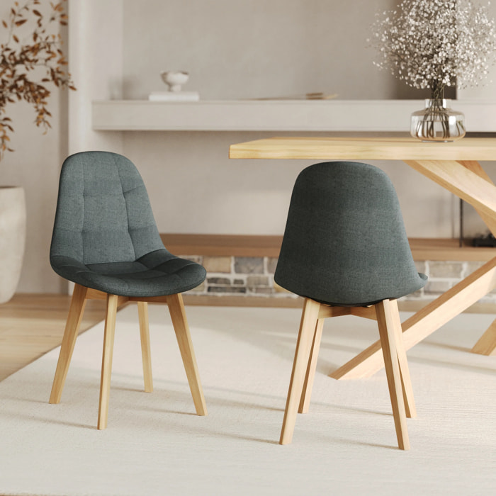 Lot de 2 chaises gris foncé et pieds en bois de hêtre - Yolo