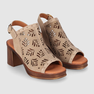 Sandalias de Serraje - Piedra - Tacón: 6 cm