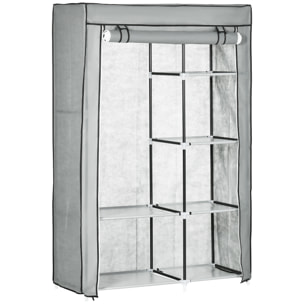Armoire penderie multi-rangement - 6 étagères, 1 barre - dim. 103L x 43l x 162,5H cm - acier noir non tissé gris clair