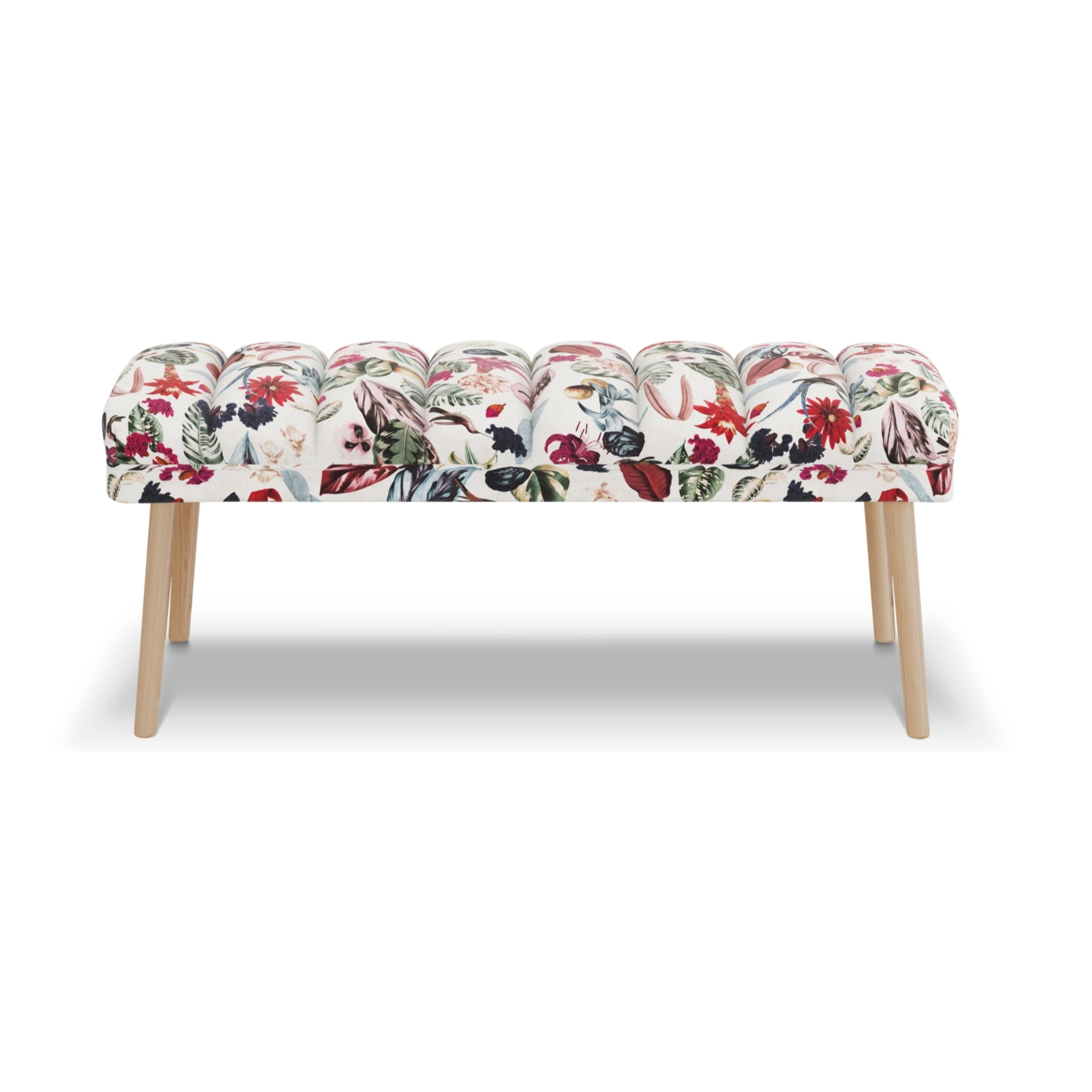 Banc "Frison" 2 places en velours motif tropical