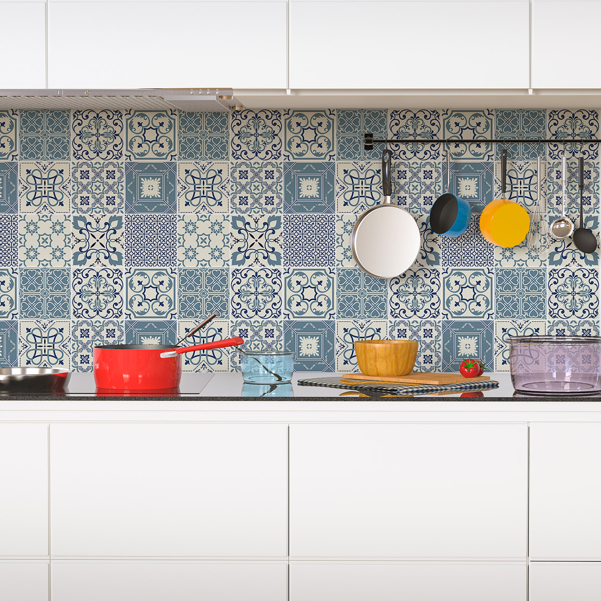 Stickers muraux - Sticker Mural Carrelage adhésif Cuisine Salle de Bain - 24 STICKERS CARRELAGES AZULEJOS LAURENZO
