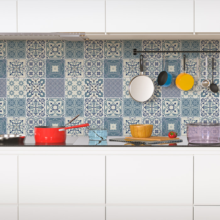 Stickers muraux - Sticker Mural Carrelage adhésif Cuisine Salle de Bain - 24 STICKERS CARRELAGES AZULEJOS LAURENZO