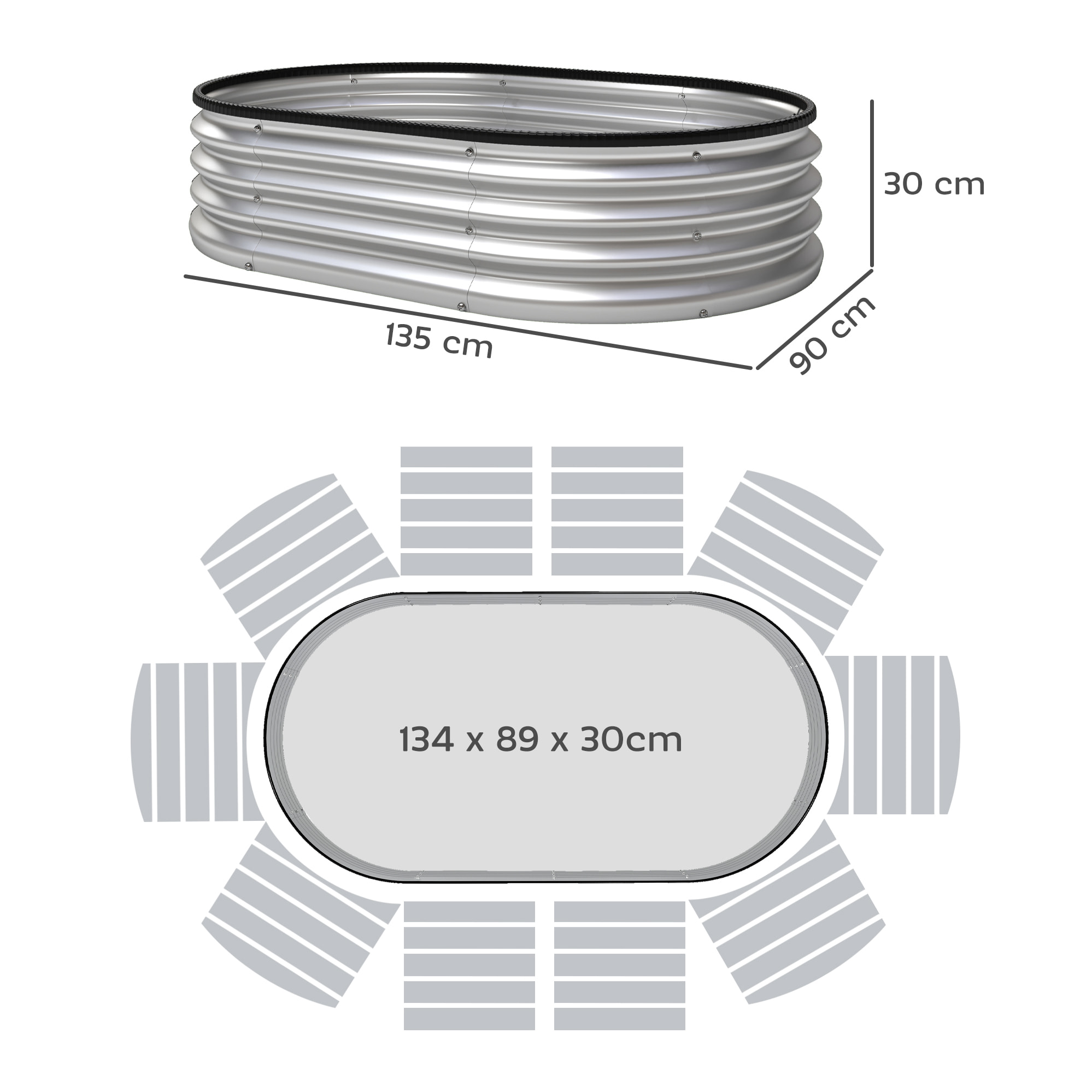 Juego de 2 Jardineras Exterior Grandes de Acero Galvanizado, Huertos Urbanos, Maceteros Exterior Modular con Base Abierta para Plantas, Resistente a la Intemperie, 135x90x30 cm, Plateado