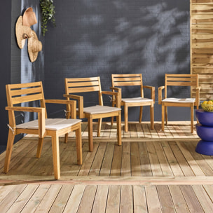 Lot de 4 fauteuils de jardin beige MERINA bois d'acacia avec coussin. 59 x 55 x 81 cm